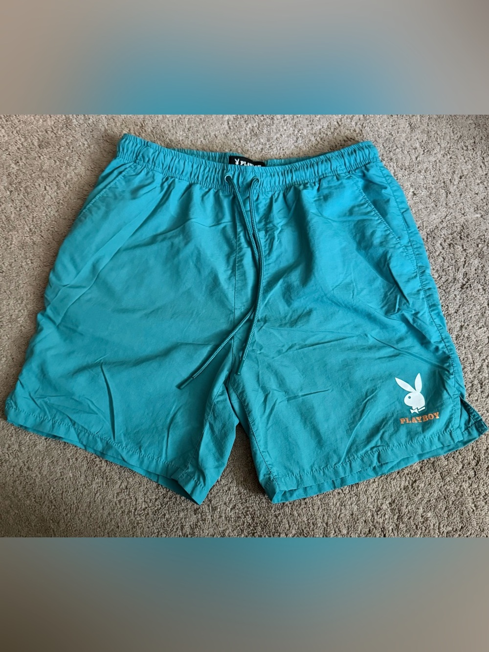 PLAYBOY Teal Elastic Waist Swim Shorts with drawstring and pockets